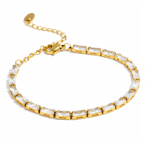 Náramek z chirurgické oceli Eugenia - tennis náramek, čiré zirkony, Zlatá 16 cm + 5 cm (prodloužení)