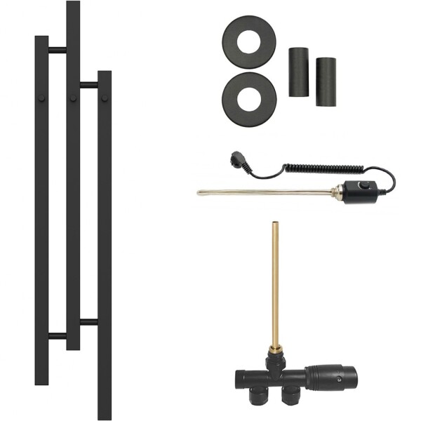 CERANO Koupelnový radiátorový set Fabiano - kombinované vytápění, termo tyč - boční jednobodové připojení - 300W - černá matná - 1200x220 mm