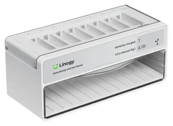 Linogy AA/AAA / Nabíječka baterií / 8 slotů / 40 úložných pozic / USB-C / E-Ink displej (P1160365)