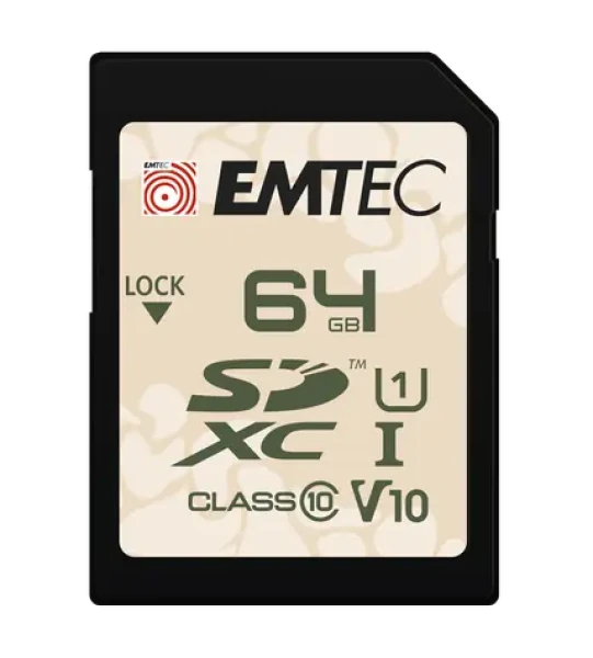 EMTEC Outdoor SD UHS-I U1 V10 64GB / čtení: 90MBs / zápis: 20MBs (ECMSD64GXCU1OR)