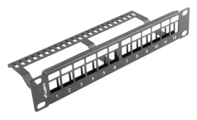 Lanberg Patch panel pro Keystone černý / Patch panel / 12 portů / 1U / 10" / neosazený s organizérem (PPKS-9112-B)