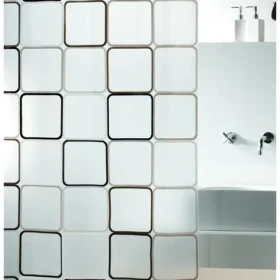 Spirella FRAME sprchový závěs motiv čtverců bílo-černý / PEVA / 180 x 200 cm (7610583019424)
