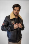 Pánská Kožená Bunda Pilot Royce Pravý Kožíšek Brixton Černá Velikost: 2XL