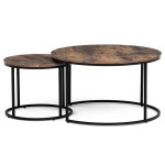 Set 2 ks stolků, MDF deska, dekor staré dřevo, kovová podnož, černý lak