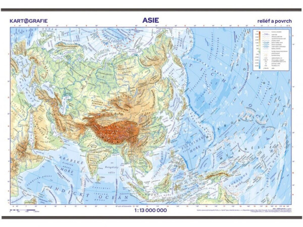 Asie - reliéf a povrch 1:13 000 000