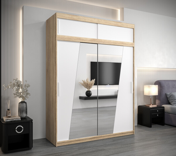 Šatní skříň Abi R0 s nástavcem Barva korpusu: Dub Sonoma, Rozměry: 150 cm, Dveře: Bílá