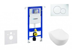 GEBERIT - Duofix Modul pro závěsné WC s tlačítkem Sigma01, alpská bílá + Villeroy Boch - WC a sedátko, DirectFlush, SoftClose, CeramicPlus 111.355.00.5 NI1