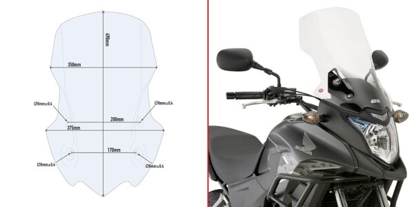 D1121St plexi čiré Honda CB 500 X (13-18), vxš490x350 mm, o 190 mm vyšší než originál