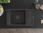 MEXEN/S - Elias granitový dřez 1-miska s odkapávačem včetně baterie Flora, černá kropenatá 6511-76-670401-70-B