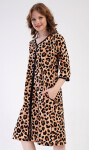 Dámské domácí šaty s tříčtvrtečním rukávem Leopard hnědá 2XL