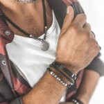 Pánský náramek Mirko Black z pravé kůže a chirurgické oceli, Černá 21 cm