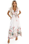 609-1 Saténové maxi šaty s výstřihem a květinovým ombre - elegance v boho stylu UNI