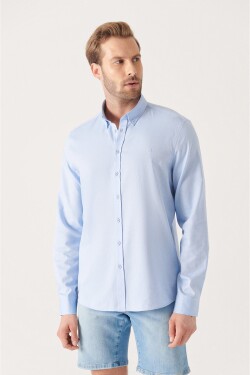Avva Men's Blue Oxford 100% Cotton Buttoned Collar Regular Fit Shirt