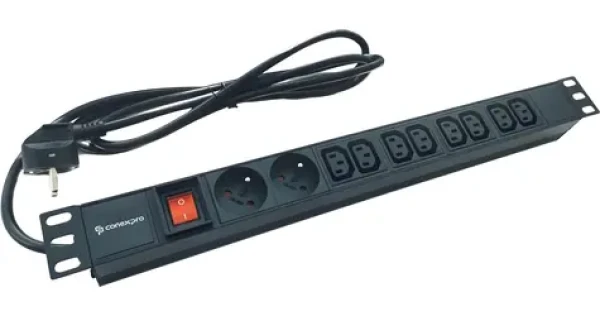 Conexpro 19" Rozvodný panel 2x FR + 8x IEC C13 černý / Rozvodný panel / 16A / 1,4 m kabel (PDU-2FR+8C13)