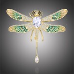 Brož Swarovski Elements Reyna - vážka, Zlatá