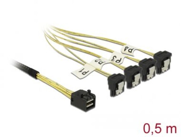 DeLock Kabel 1x miniSAS (M) - 4x SATA (F) 0.5m žlutá (85684)