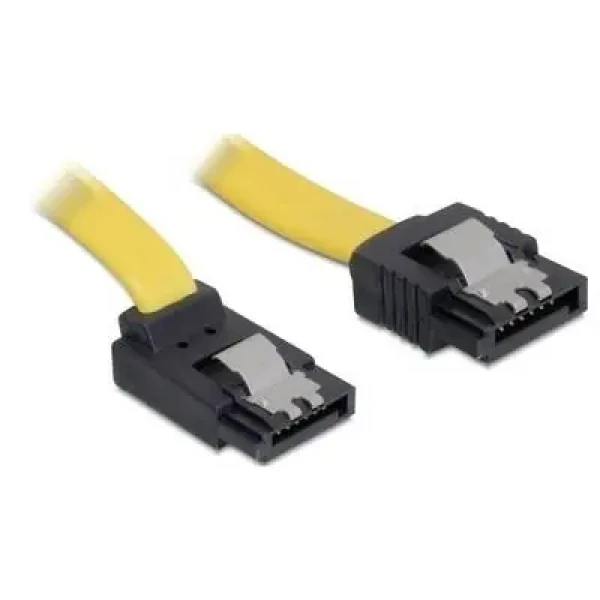 Delock SATA kabel 0,3 m žlutá / Datový kabel / SATA II 3 Gb/s / konektory rovný/nahoru / kovové klipy (82472)