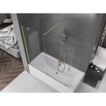 MEXEN/S - Velar Dvoukřídlá posuvná vanová zástěna 160 x 150, transparent, zlatá kartáčovaná 896-160-000-01-55
