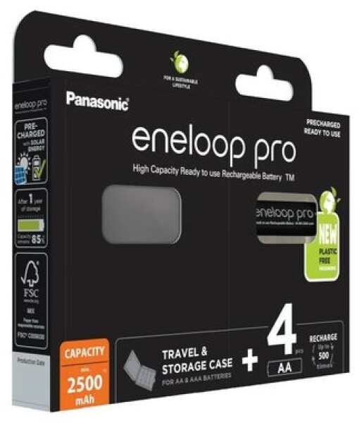 Panasonic Eneloop Pro Nabíjecí baterie AA 2500 mAh 4ks / Ni-MH / blistr cestovní pouzdro (BK-3HCDEC4BE)