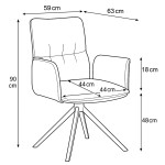 Židle jídelní, šedá látka, 360° vratný mechanismus, černý kov