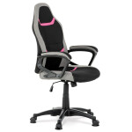 Kancelářská a herní židle, potah růžová, šedá a černá látka, houpací mechanismus