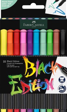 Faber-Castell, 116451, Black Edition, sada štětečkových/brush popisovačů, 10 ks