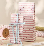 Ib Laursen Papírový sáček Red Hearts / Pink stripes 30,5 cm – set 5 ks, růžová barva, multi barva