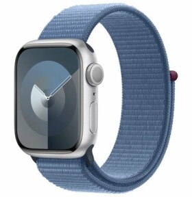 Apple Watch Series 9 GPS 41mm Stříbrné hliníkové tělo - Ledově modrý provlékací řemínek (MR923)