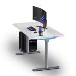 ULTRADESK QUEST šedá-bílá / Herní stůl / 140 × 70 cm / elektricky nastavitelná výška 72–120 cm / LED RGB (UD-QST-FRGY/DTWT)