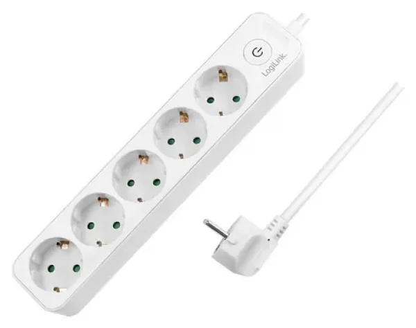 LogiLink prodlužovací kabel 5 zásuvek s vypínačem bílá / Prodlužovací kabel / 1,5 m / 230 V / 16 A / 3600 W (LPS246)