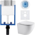CERANO - Kompletní WC set Profi/Cesso - bílá lesklá - WC tlačítko Line/Nerez - pro zazdění - 49x36 CER-8050BD84242