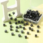 Krabička s černými akrylovými kostičkami s písmenky - 6 x 6 x 6 mm - 1 balení