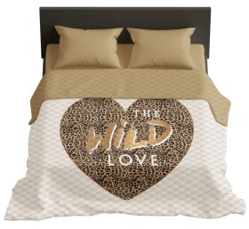 DumDekorace Moderní přehoz s nápisem „THE WILD LOVE“ - béžová a krémová Šířka: 220 cm | Délka: 240 cm