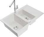 MEXEN/S - Gaspar granitový dřez 1.5 s odkapávačem včetně baterie Flora, bílá 6507-20-670401-00