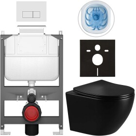 CERANO - Kompletní WC set Basic/Cesso - černá lesklá - WC tlačítko Modulo/Bílá - ovládání shora - předstěnová instalace - 49x36 CER-8050BD86315