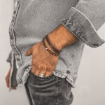 Pánský náramek Sam chirurgická ocel, přírodní kůže, Hnědá 20,5 cm - 21,5 cm (nastavitelná)