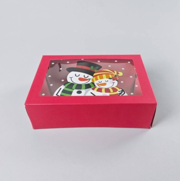 Dortisimo Vánoční dárková krabice červená s okénkem Sněhuláci (22,3 x 15,1 x 7,1 cm)
