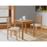 Jídelní set 1 + 2, stůl 69 x 69 x 75 cm, masiv kaučukovník, moření dub landhaus, šedé látkové sedáky