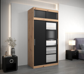 Šatní skříň Abi Ro1 s nástavcem Barva korpusu: Dub artisan, Rozměry: 120 cm, Dveře: Černá