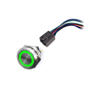 LED vodotěsný spínač 30mm bez aretace - zelené podsvícení, 12 - 24V