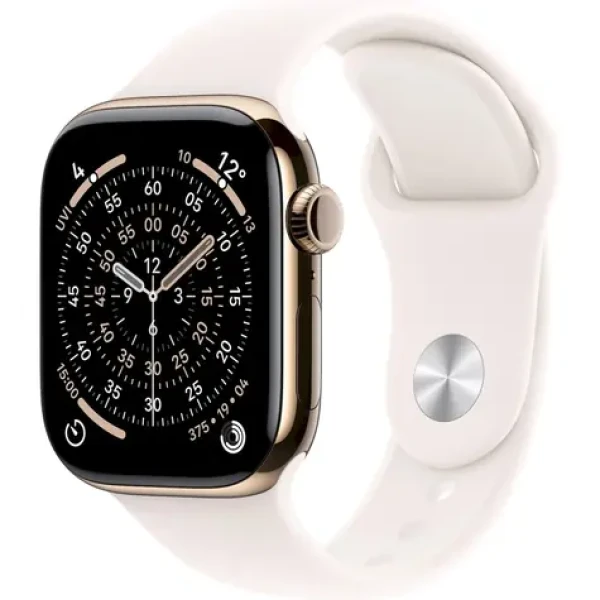Apple Watch Series 11 GPS+Cellular 46mm Zlaté titanové tělo - Světle ruměný sportovní řemínek S/M / 140–190 mm (MFD54MP/A)