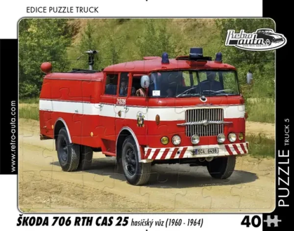 RETRO-AUTA Puzzle TRUCK č.5 Škoda 706 RTH CAS 25 hasičský vůz (1960–1964)