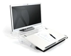 BakkerElkhuizen FlexDesk 630 transparentní, bílá / Držák na dokumenty / Výškově nastavitelný 110-180 mm (BNEFDESK630N)