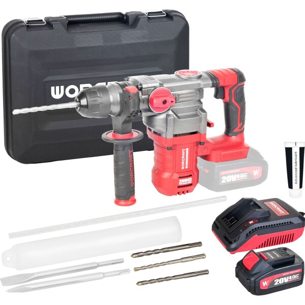 AKU vrtací kladivo, 4,5J, SDS+, 20V, sada 1 bat. v kufru, BRUSHLESS, ShareSYS, WORCRAFT CRH-S20LiBDM