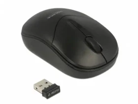 Delock optická mini myš černá / Optický senzor / bezdrátová / 1000 DPI / 3 tlačítka / 1xAA (12494-DE)