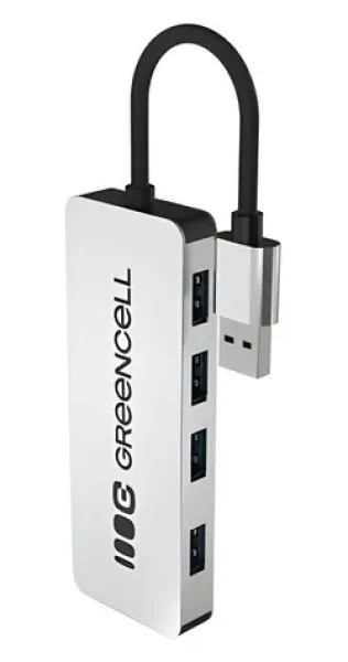 Green Cell USB hub 4 porty / USB hub / 4x USB-A 3.0 / 5 Gbps / hliníkové pouzdro (HUB-GC-A4A)