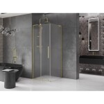 MEXEN/S - Velar L sprchový kout, posuvné dveře 120 x 120, dekor, zlato kartáčovaná 871-120-120-33-55