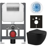 CERANO Kompletní WC set Basic/Cesso - černá matná - WC tlačítko Modulo/Stříbrná - závěsné - nízký modul - předstěnová instalace - 49x36 cm - 8050BD86374