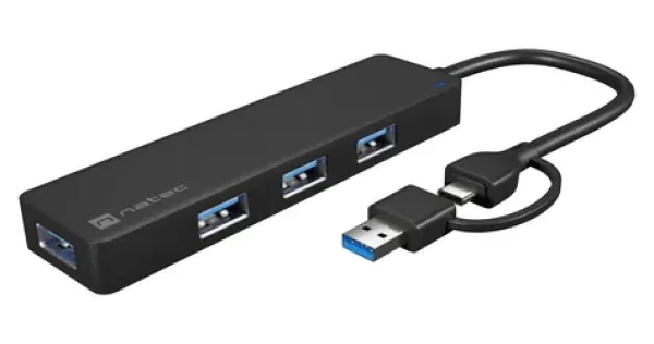 Natec MAYFLY černá / USB rozbočovač / 4x USB-A 3.0 / USB-C adaptér (NHU-2023)