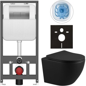 CERANO - Kompletní WC set Basic/Cesso - černá matná - WC tlačítko Modulo/Stříbrná - závěsné - předstěnová instalace - 49x36 CER-8050BD86373